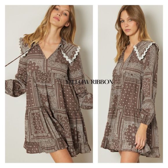 🆕 Oversized Collar Long-Sleeve Dress - Picture 1 of 3